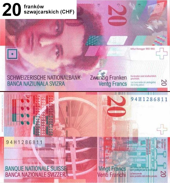 20 CHF (franki szwajcarskie)
