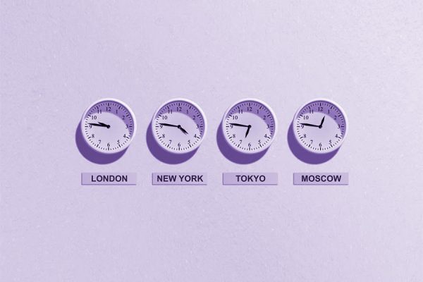Zegary pokazujące godziny w różnych strefach czasowych